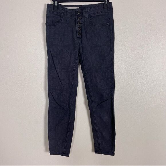 Pilcro & The Letterpress | Anthro Grey/Blue Patterned High Waisted Skinny Pants - Picture 2 of 10